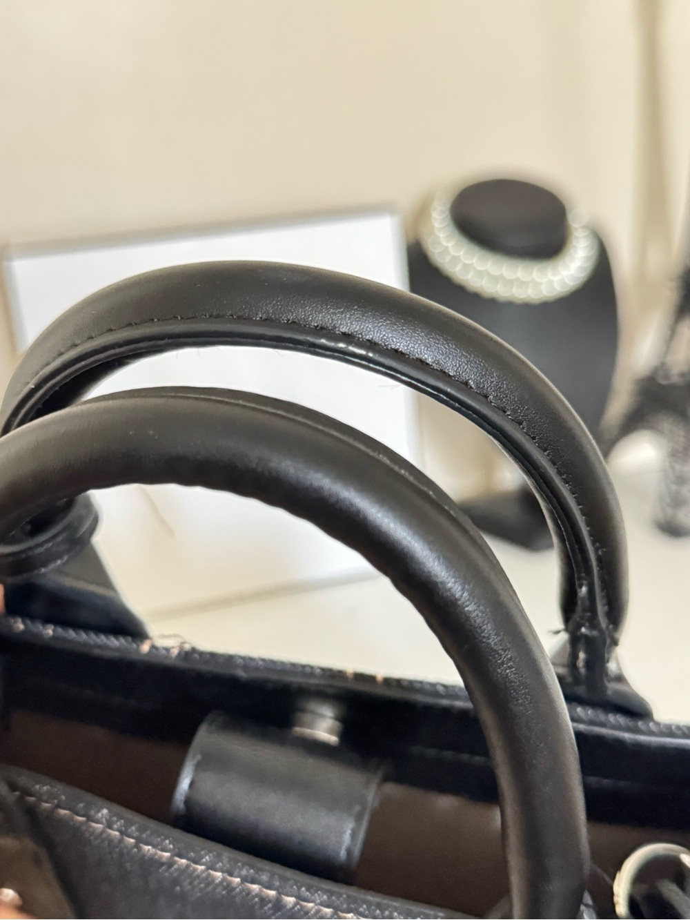 True Religion Black Denim Satchel with Leather Trim and Logo Stitching - Picture 9 of 11